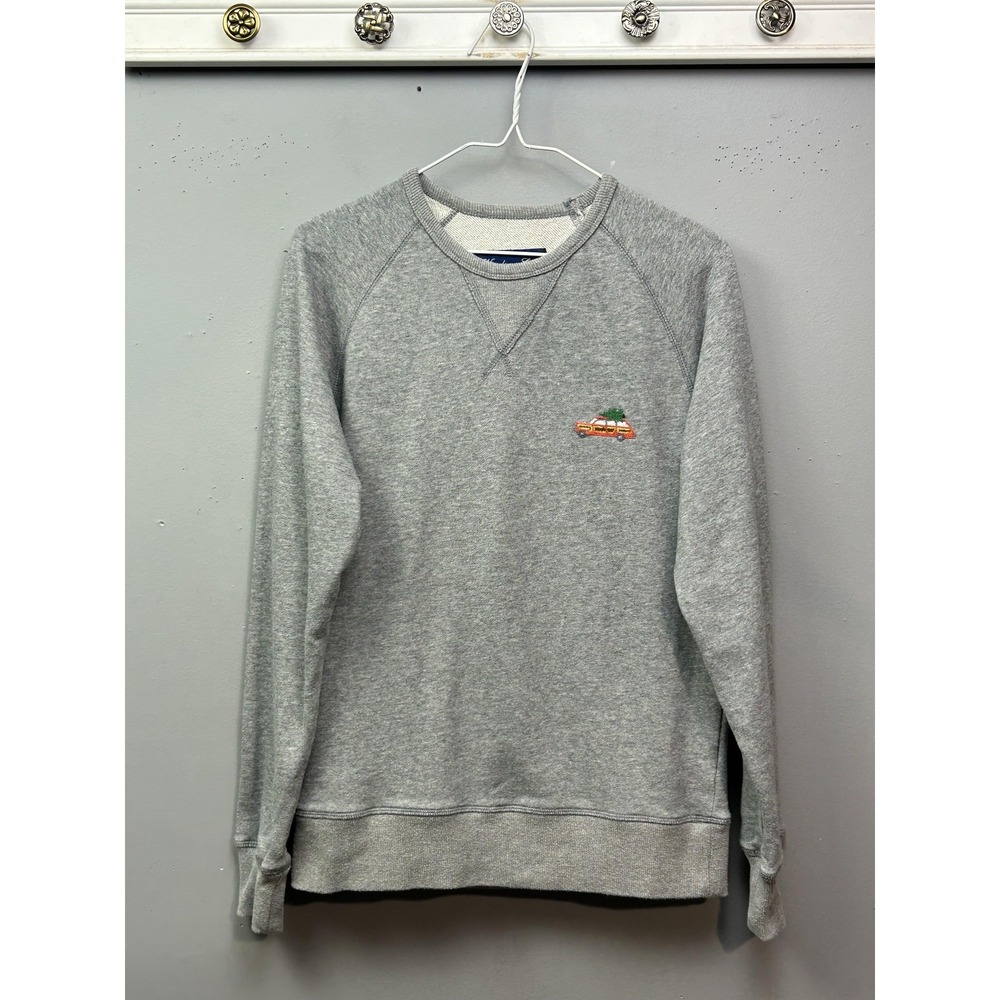 Harding-Lane Sweatshirt Mens Small Gray Needlepoint Car Christmas Tree Holiday